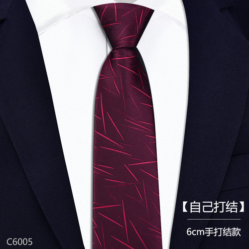Men's Korean style narrow tie 6cm 1200 stitches high density hand tied solid color striped wedding tie wholesale