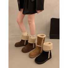 翻筒雪地靴女冬季新款洋气两穿防滑保暖中筒短靴加绒东北大棉鞋子