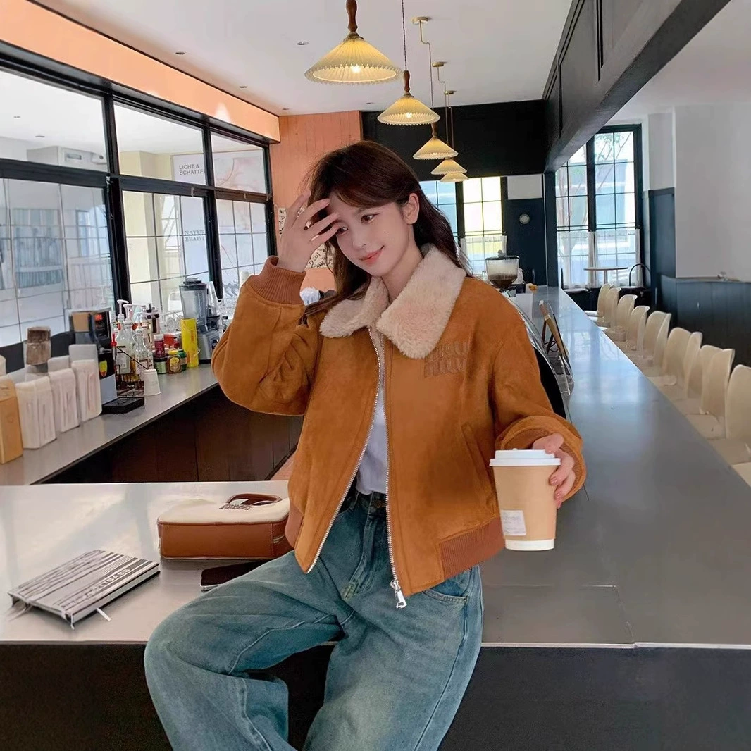 Пятно] MM элитная женская зимняя маленькая ароматная замшевая шерстяная воротник толстая куртка куртка женская волна