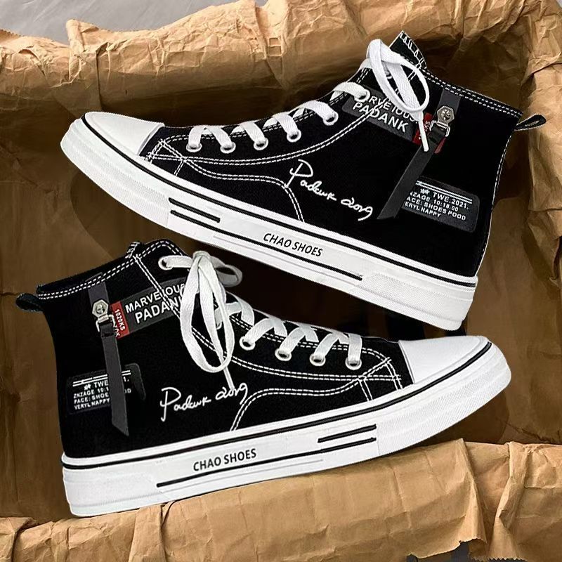 Men's Canvas Shoes 2025 New Winter Black Versatile Casual Sneakers Men's Spring and Autumn High-Top Skate Shoes