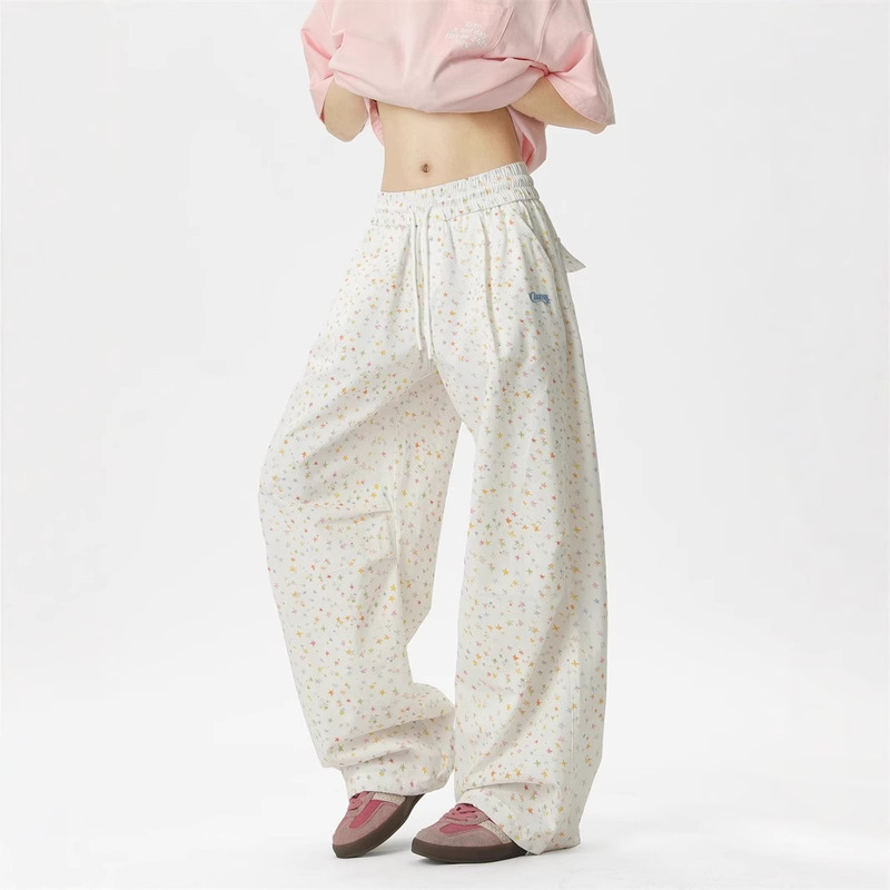 Stars Printed Wide Leg Casual Pants for Men and Women Summer Thin Drawstring Overalls Loose Straight Trousers Stars Printed Wide Leg Casual Pants for Men and Women Summer Thin Drawstring Overalls Loose Straight Trousers