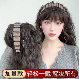 假发女水钻发箍刘海一体卷发加宽仿真补发块遮白发增发量头顶发片
