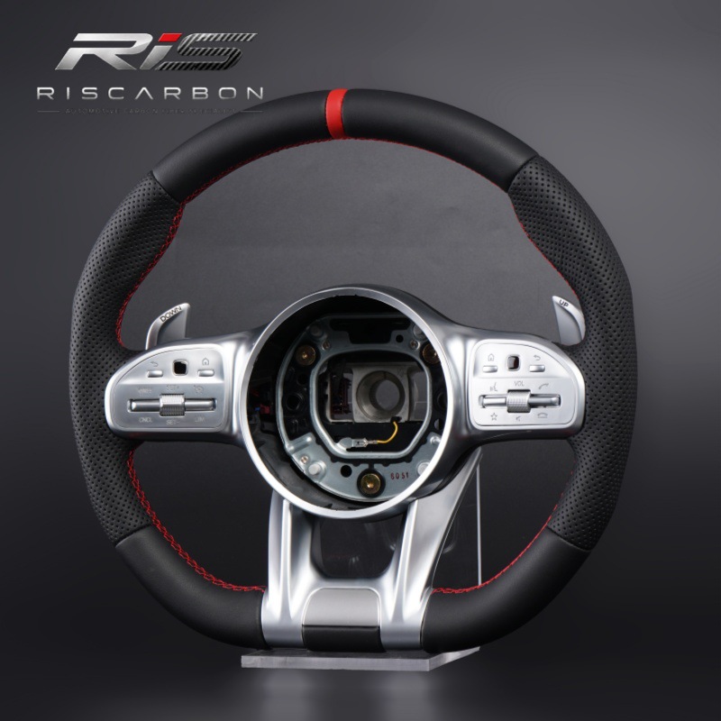 Compatible with Mercedes-Benz 809 leather steering wheel with silver keys and red markings W204 W205 W207 W211 A B C-Class