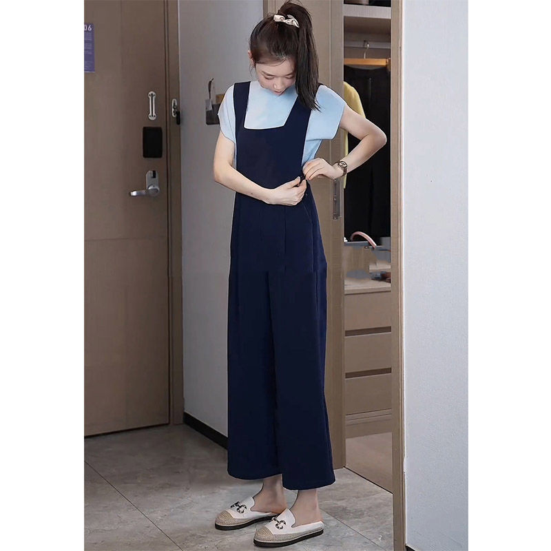 Straight-leg suspenders women's high waist drape slim spring and summer 2025 new relaxed-fit casual wide-leg jumpsuit