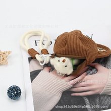 INS韩国潮牌可爱毛绒帽子零钱包笑脸刺绣包包手机壳装饰包迷你包