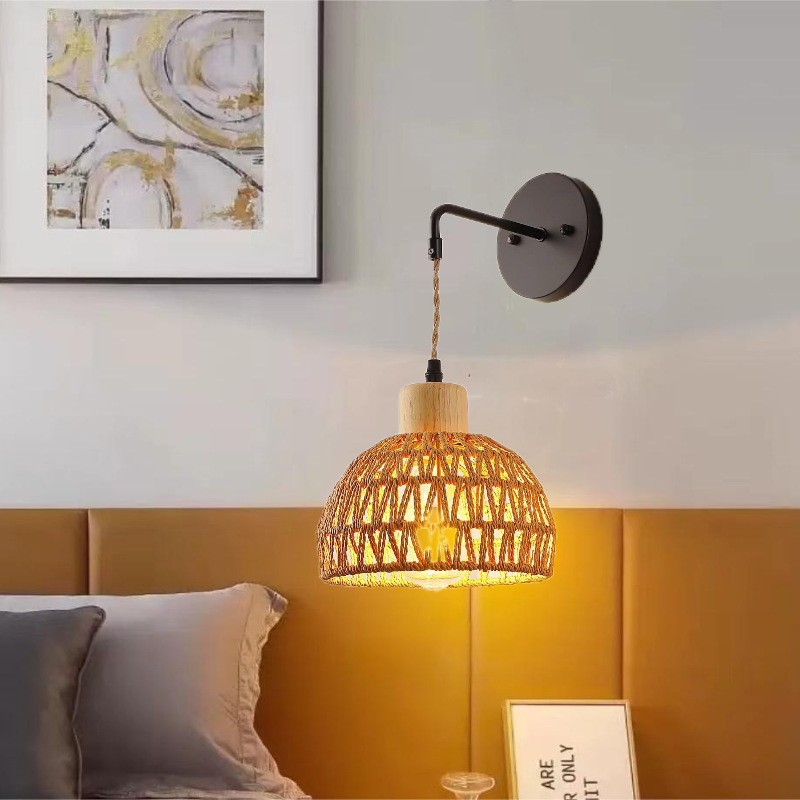 Rattan Wall Lamp, American Industrial Style, Bedroom, Living Room, Hallway, Entrance, Wrought Iron, Hotel Room, Industrial Style