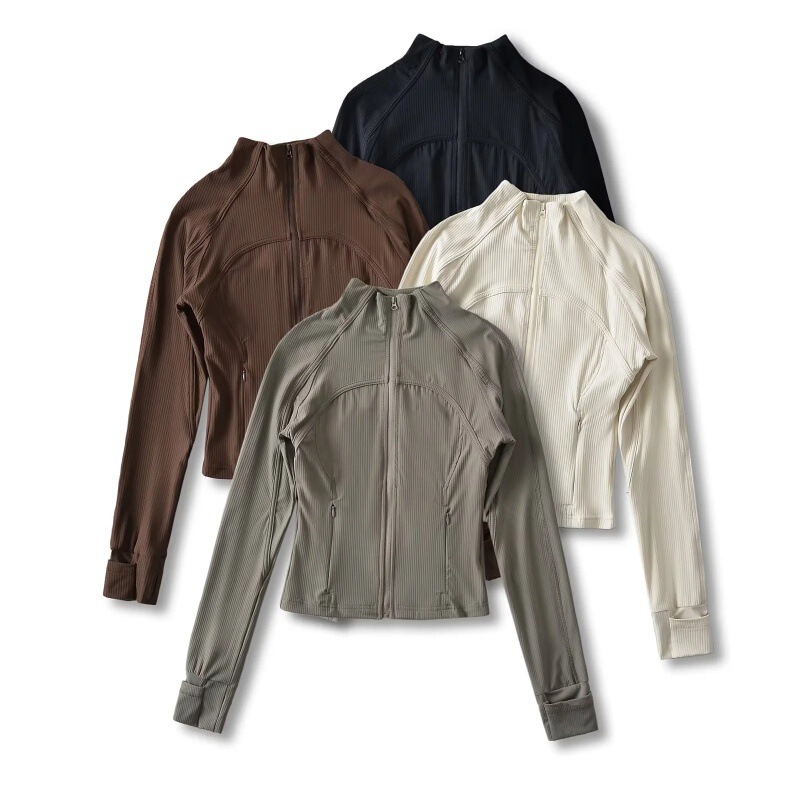 2023 yoga clothes women's sports jacket stand collar breathable nylon high elastic tight jogging slim fit anti-DDoS