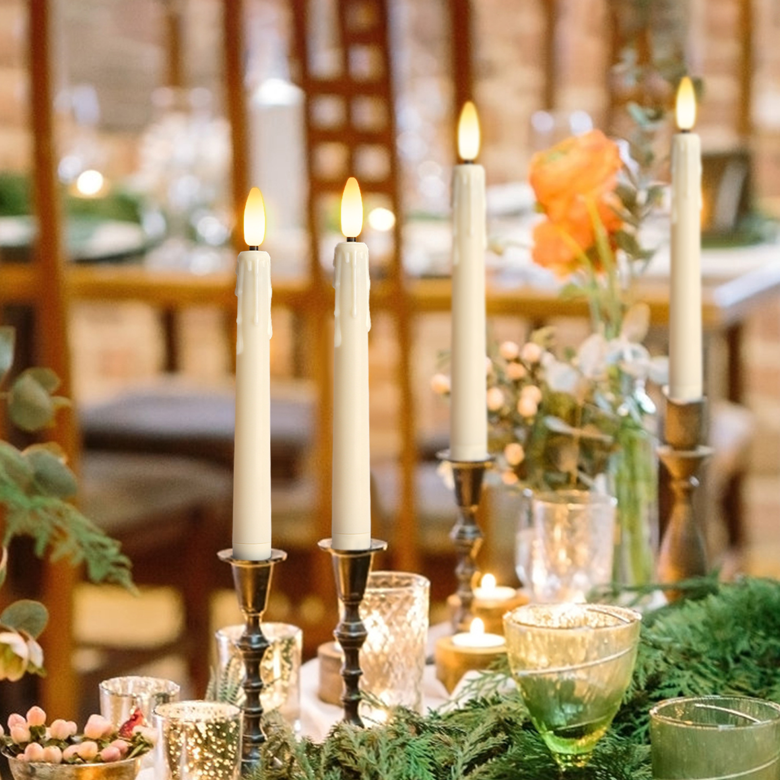 Plástico vela electrónica simulación con base 10 teclas de sincronización control remoto largo Polo cumpleaños boda decoración LED vela Luz