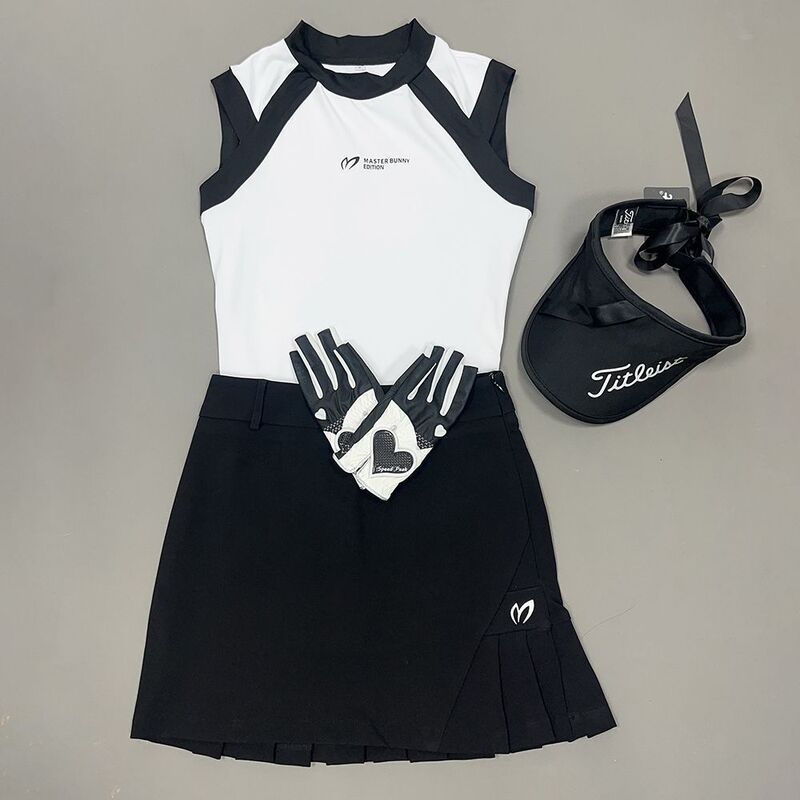 Golf Women's Summer New Sleeveless Round Neck T-Shirt Stitching Contrasting Color Fashion Versatile Slim Sports Suit Skirt