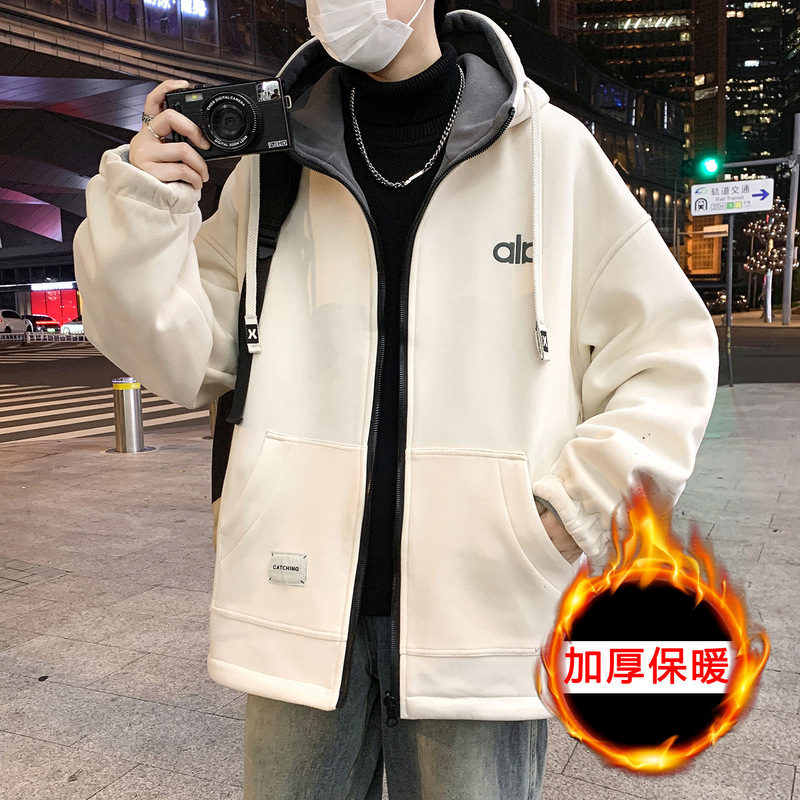 New Autumn and Winter Jacket for Men, American Style, Fleece-Lined, Thickened, Casual, Loose, Reversible, Hooded Coat, Men's Fashion