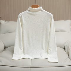 純色のベルベットのシャツ2024冬の半高襟ジャカード綿の中に保温洋気減齢長袖の上着がついている