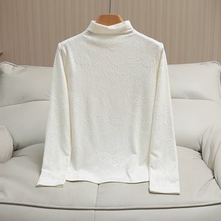 Solid color fleece-lined bottoming shirt 2024 winter semi-high collar jacquard cotton inner warm foreign-style age-reducing long-sleeved shirt