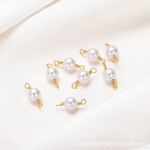 铜镀18K保色真金双吊珍珠连接件韩版 diy手链耳环手工材料挂件