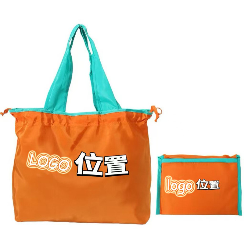 Dropshipping Foldable Shopping Bag Large Capacity Eco-Friendly Bag Large Drawstring Pouch Custom Logo Printed Advertisement