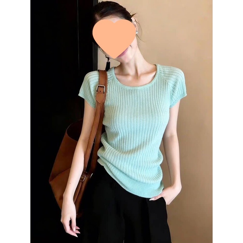 2026 Summer Commuter Style Short-Sleeved Knitwear, Slimming, Versatile, Gentle Style, Korean Style Inner Wear, Casual Top