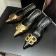2025 Spring New French Style Fashionable Pointed Metal Buckle Baotou Women's Outer Wear Thin Heeled Hallback High Heeled Sandals