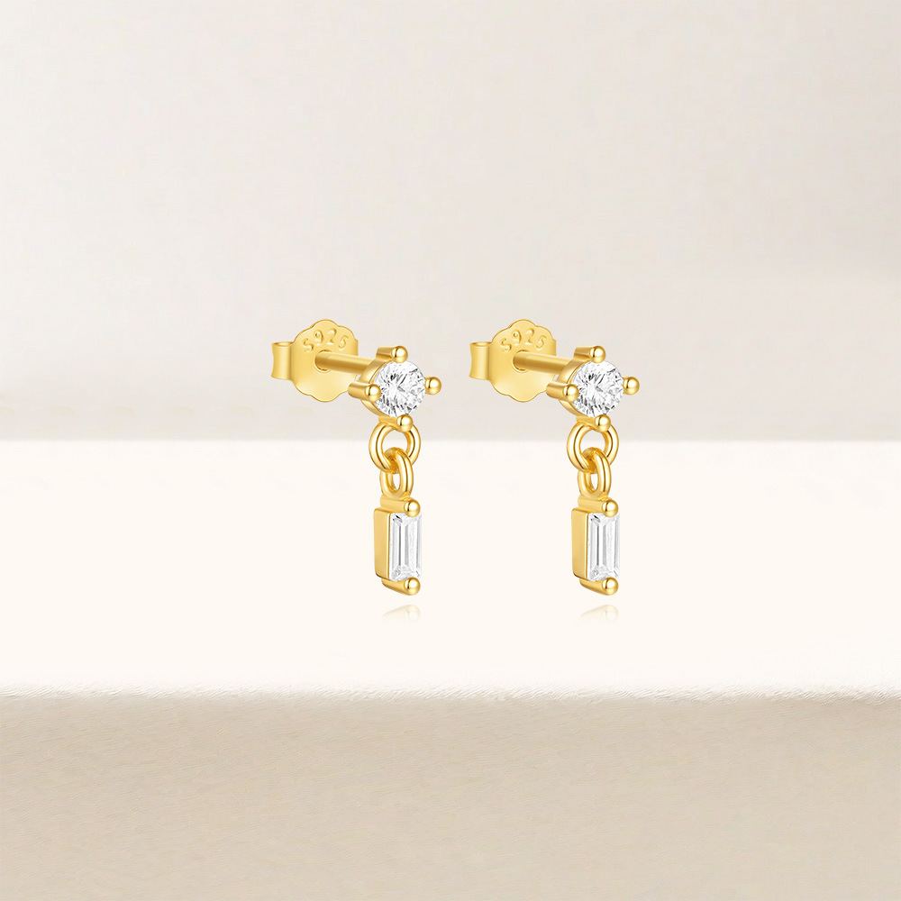 Holiday, Travel, Daily Occasion 1 Pair 925 Sterling Silver Zircon Water Droplets Ear Studs