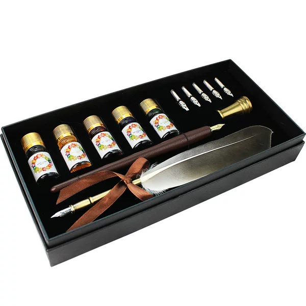T12DA-C2 feather pen retro European gift box color ink student dipping pen wooden pen comic brush