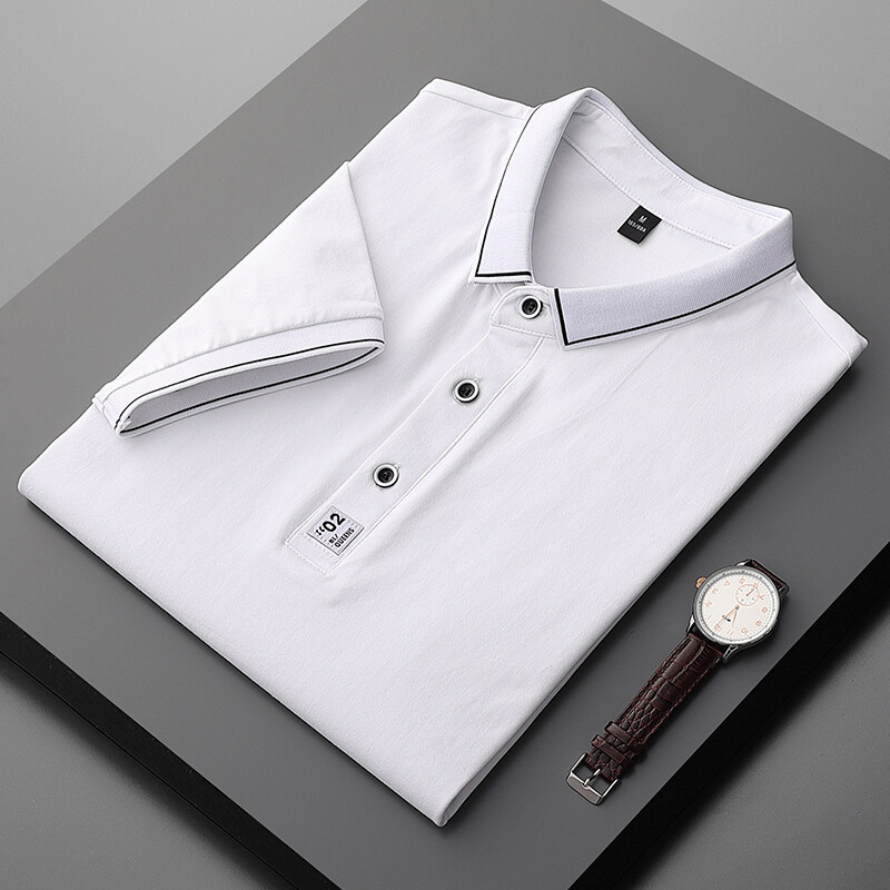 Polo de algodón de manga corta para hombre, estilo coreano, con solapa, color liso, camiseta informal de negocios, camisa base fina de media manga.