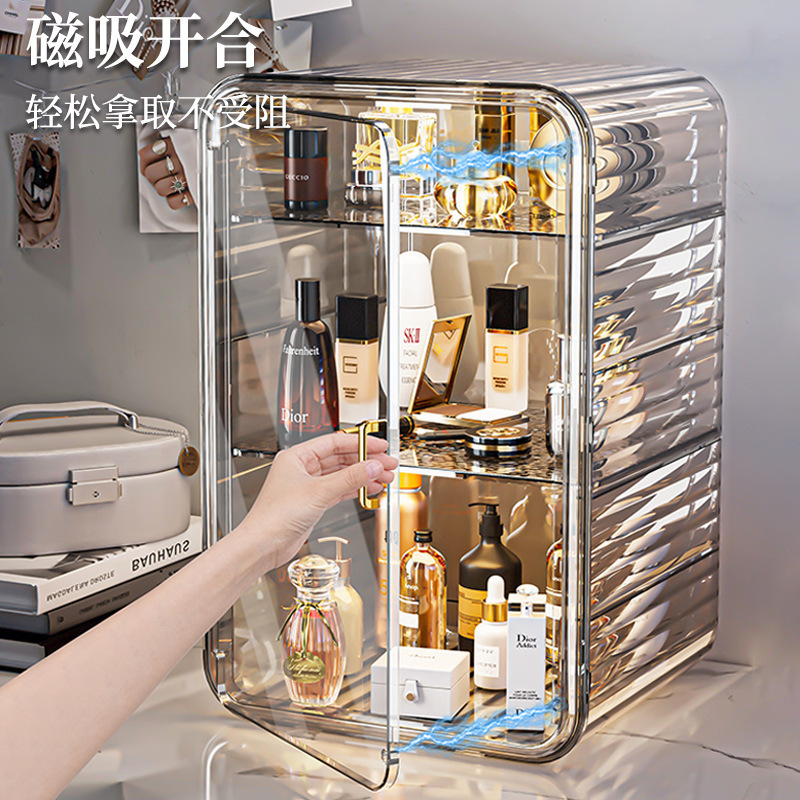 化妆品收纳盒梳妆台香水护肤品桌面高瓶置物架口红防尘透明整理架|undefined