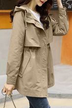 休闲小个子纯色风衣女中长款春秋冬新款宽松收腰连帽工装外套