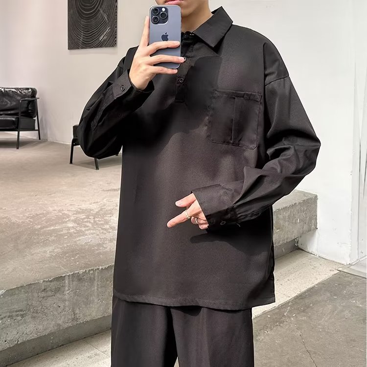 Nuevo 2024 polos de tres colores para hombres, tendencia suelta, camiseta de manga larga de todo fósforo, top de primavera para niños