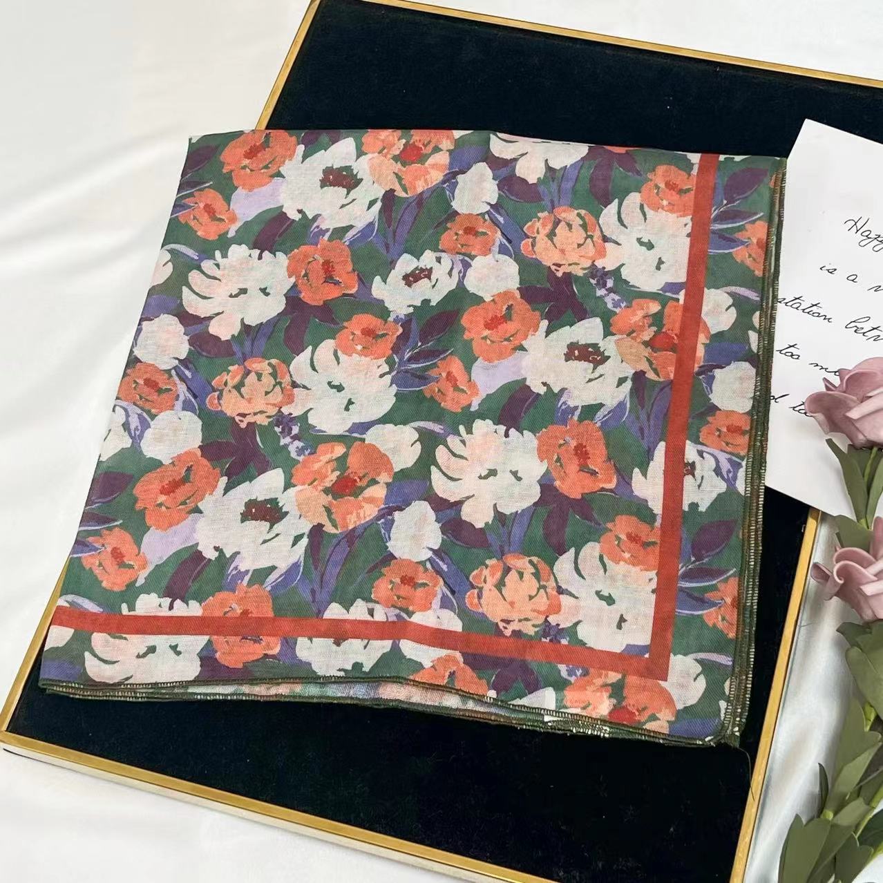 60g Weight Kerchief Classification Daily Occasion cotton and linen Material Flower Pattern Summer Season Women's Gender IG Style Style Women's IG Style Flower Cotton And Linen Kerchief 43
