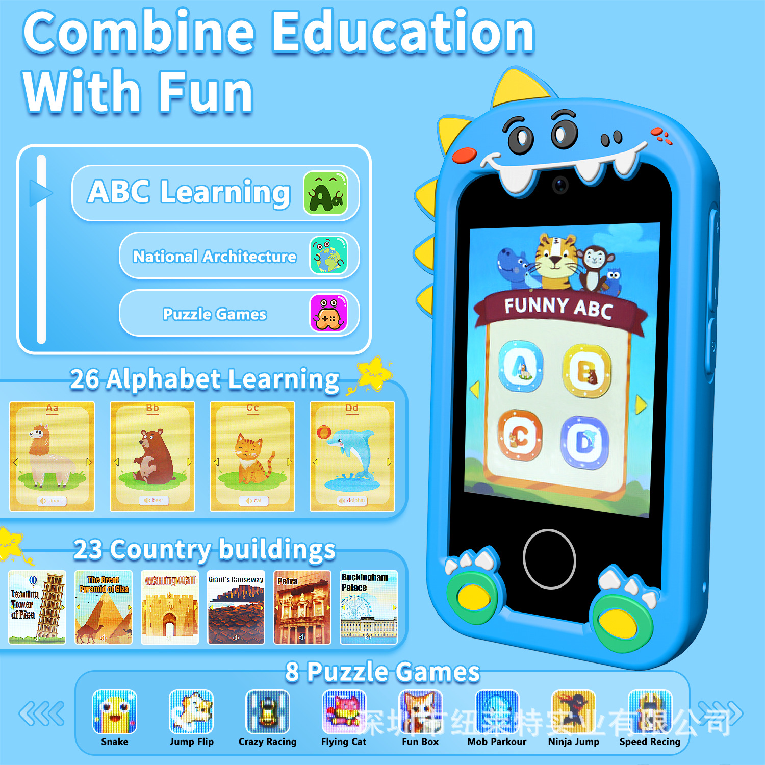 Teléfono móvil para niños, cámara, pantalla táctil, rompecabezas, máquina de educación temprana, dinosaurio, arco iris, caballo, cámara, video, regalo