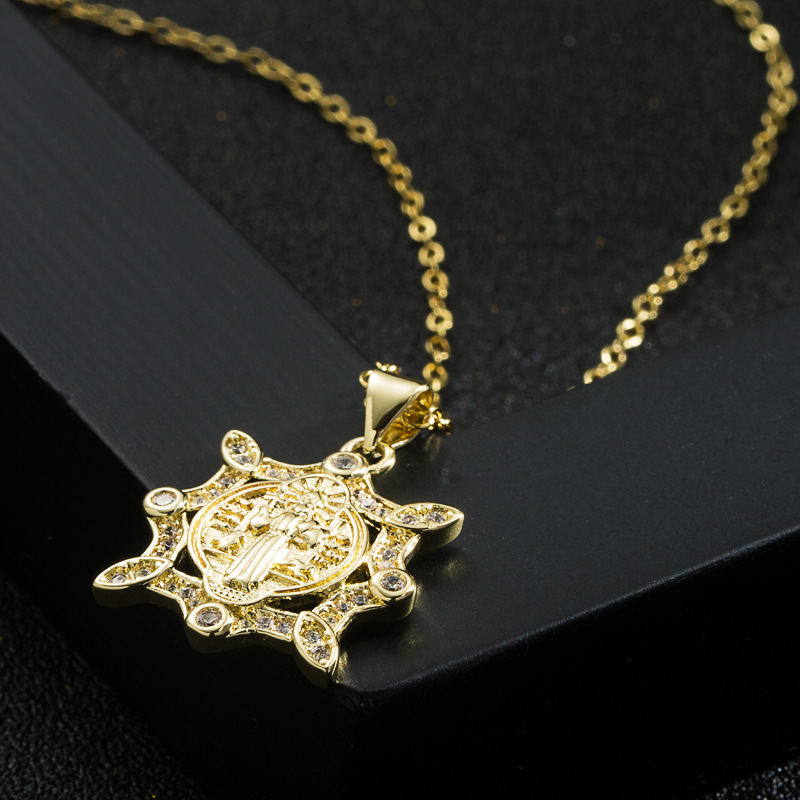 Fashion Copper Plated Real Gold Micro Inlaid Zircon Virgin Mary Faith Pendant Necklace Accessories