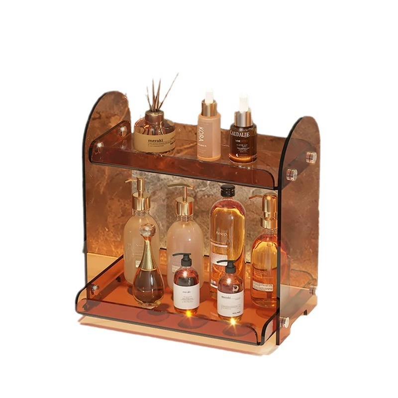 Desktop Multi-Layer Acrylic Cosmetic Organizer (Yayli) — Amber, 2-Tier Vanity Storage