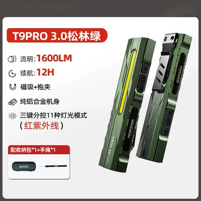 light, small, portable, household, UV fənərlər - t9pro-pine-forest-greenred-ultraviolet1600-lumenswith-side-light-magnetic-attachment-storage-bag