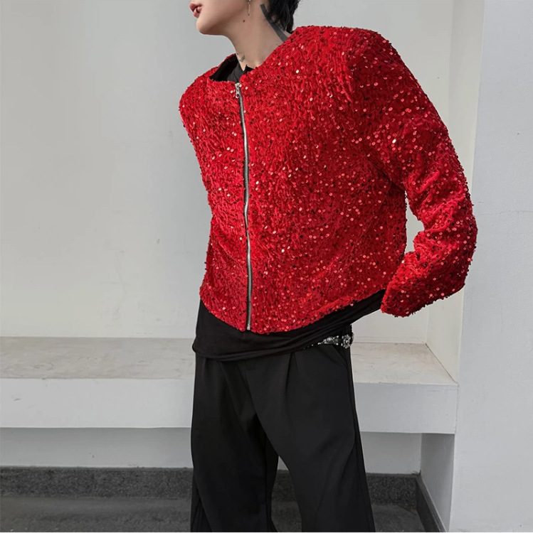 Cross-border new 2026 autumn sequin men's singer stage performance outfit, street dance host dress, casual fashion trend Cross-border new 2026 autumn sequin men's singer stage performance outfit, street dance host dress, casual fashion trend