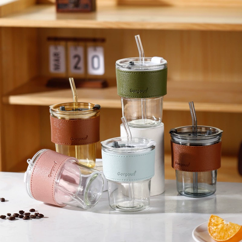 Кофейная чашка интернет-знаменитостей Изолированная стеклянная соломенная чашка удобная в стиле ins креативная чашка с крышкой, выглядящая в том же стиле бамбуковая чашка