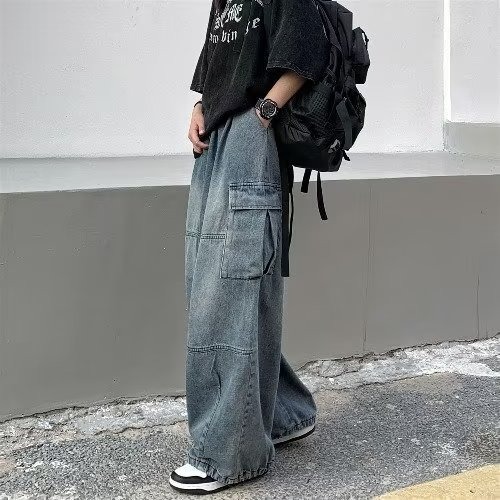 Vintage-Cargo-Jeans für Herren – Lässige Jeans mit geradem Bein, mehreren Taschen und Used-Look_voghion.com
