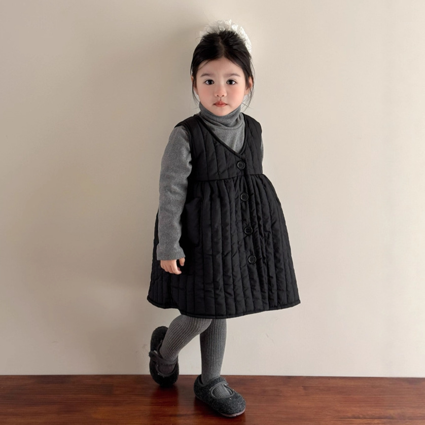 韩系童装女童冬季连衣裙2025新款儿童洋气衍缝夹棉加厚背心裙套装