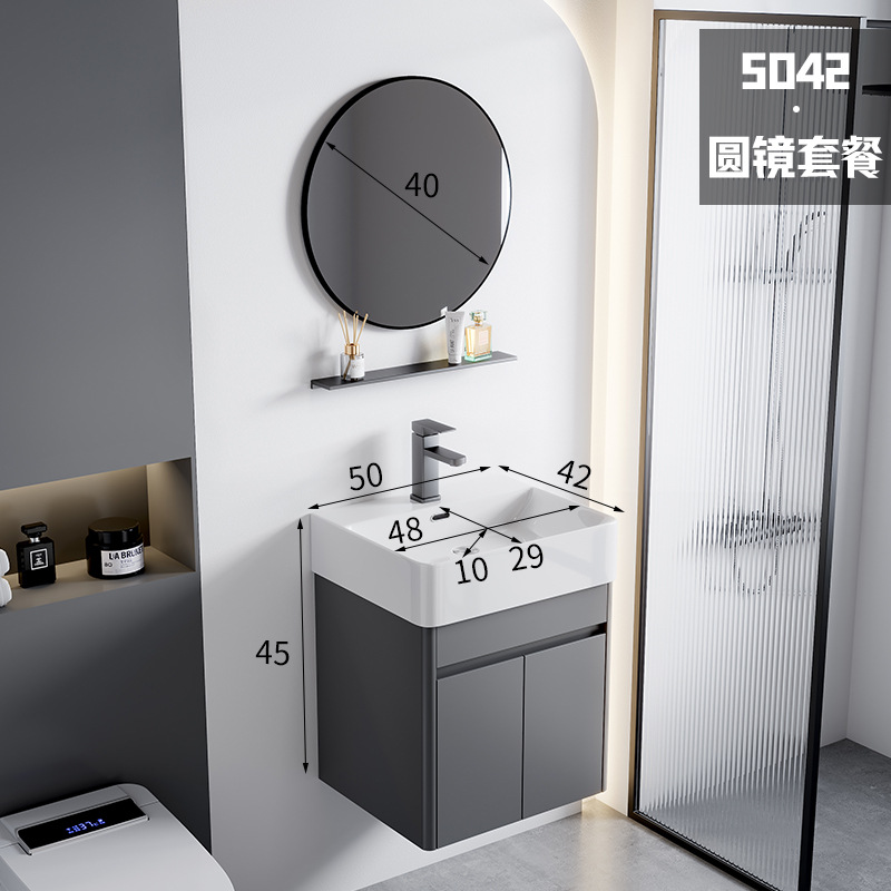 5042 lavabo de cerámica + espejo redondo