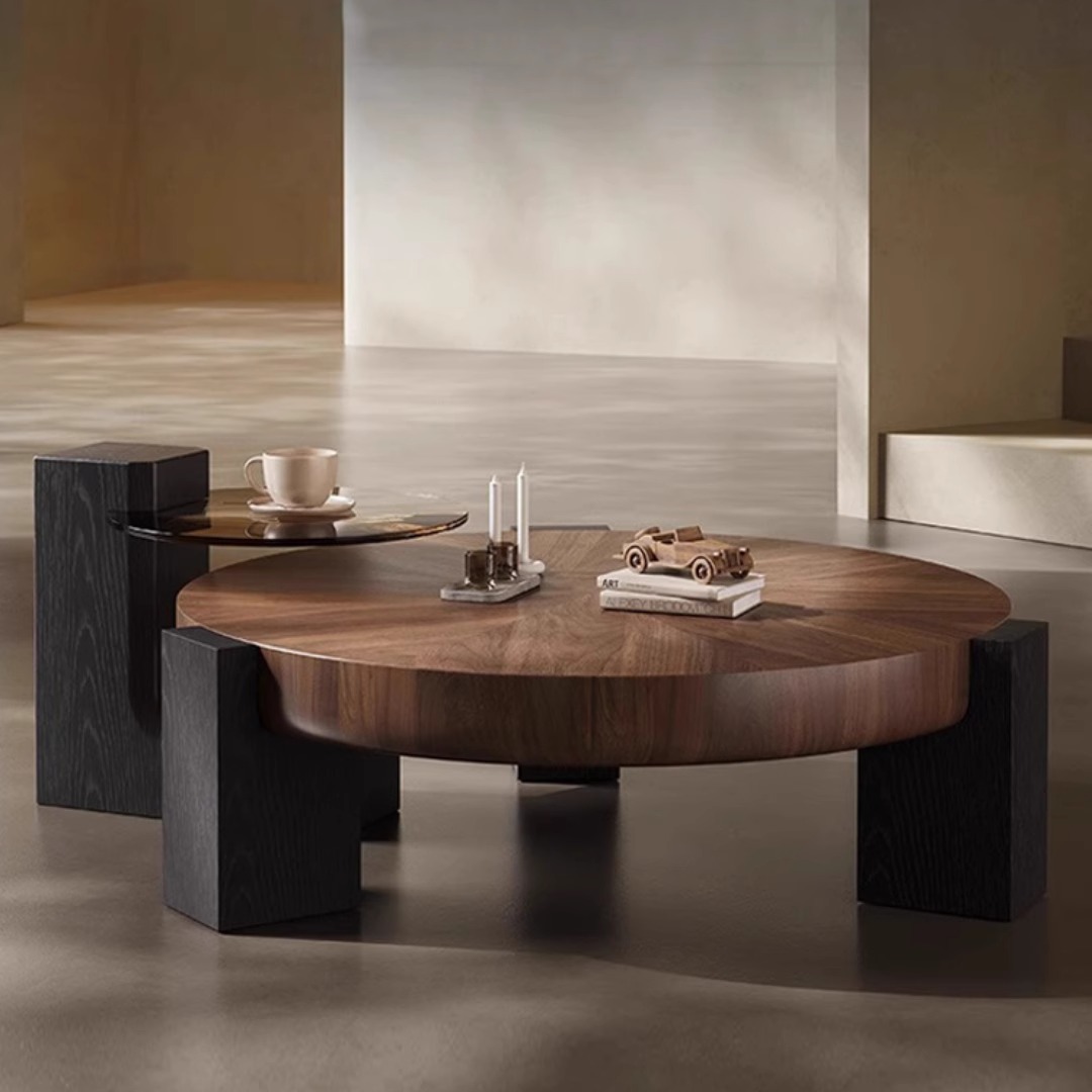 Mesa de té retro redonda de madera sólida de estilo italiano medieval moderna y simple sala de estar pequeña combinación de mesa de té doméstica