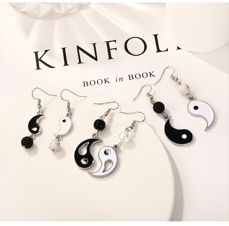 New Creative Round Stitching Yin And Yang Tai Chi Metal Oil Drop Earrings display picture 2