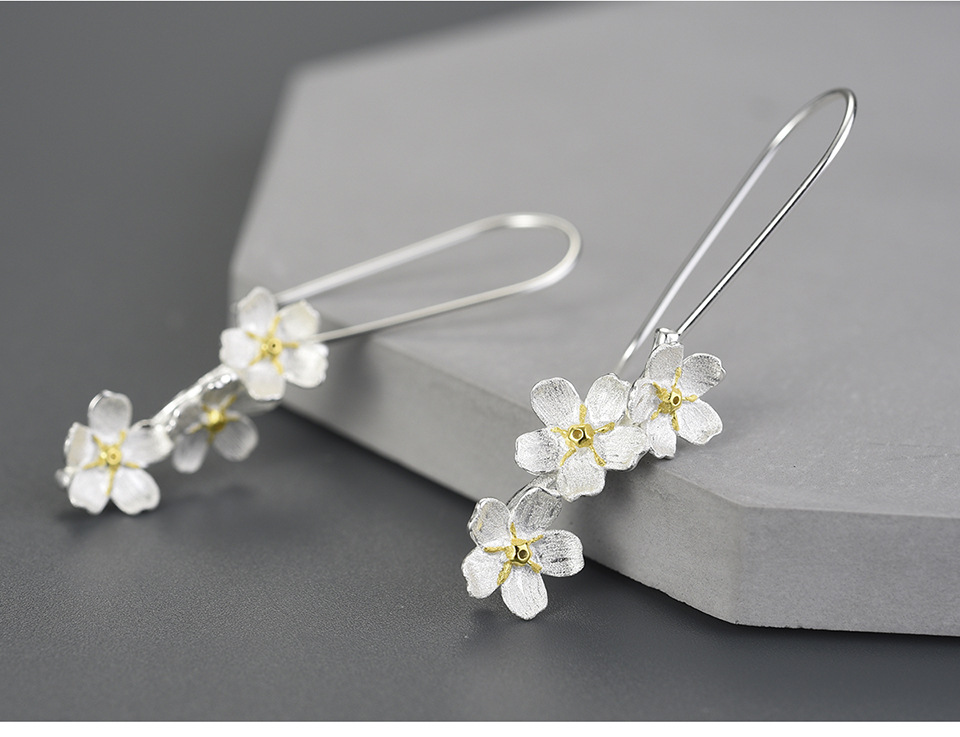 15g Weight 0.03µm-0.05µm Gold Plating Thickness 1 Pair 925 Sterling Silver Flower Drop Earrings