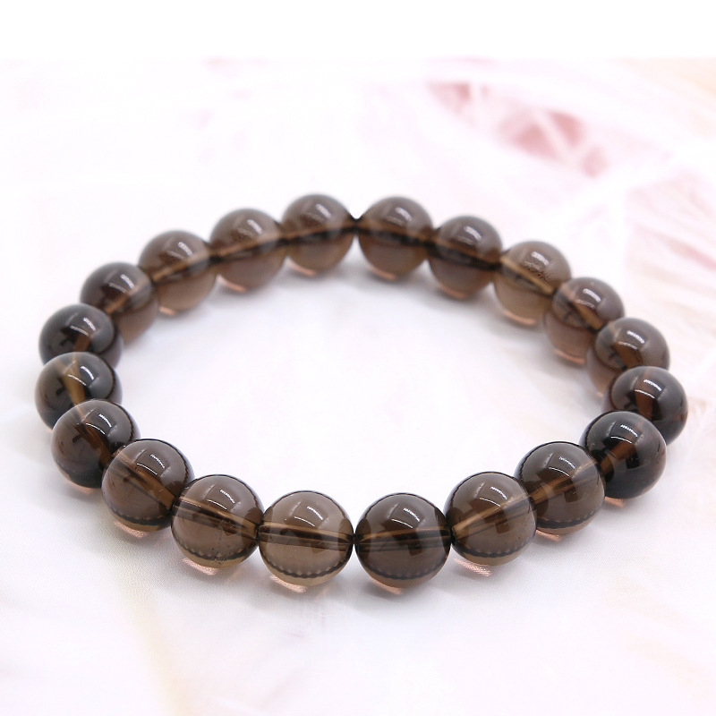 真品天然茶水晶圆珠半成品散珠DIY水晶手工串珠单颗烟晶茶色珠子