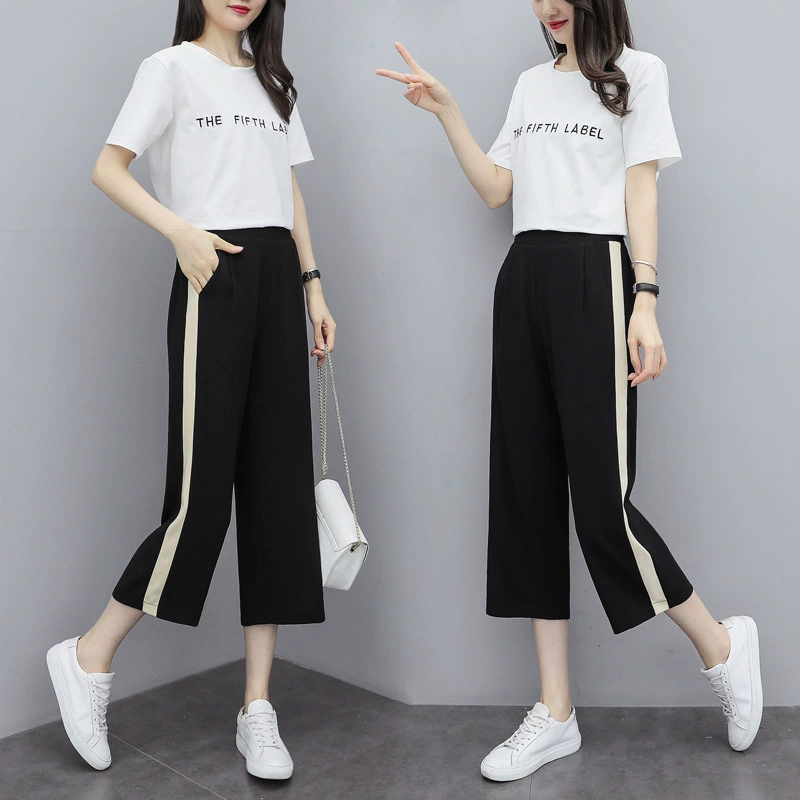 Женские летние новые широкие брюки в корейском стиле с высокой талией больших размеров, свободные повседневные прямые длинные брюки длиной до колена