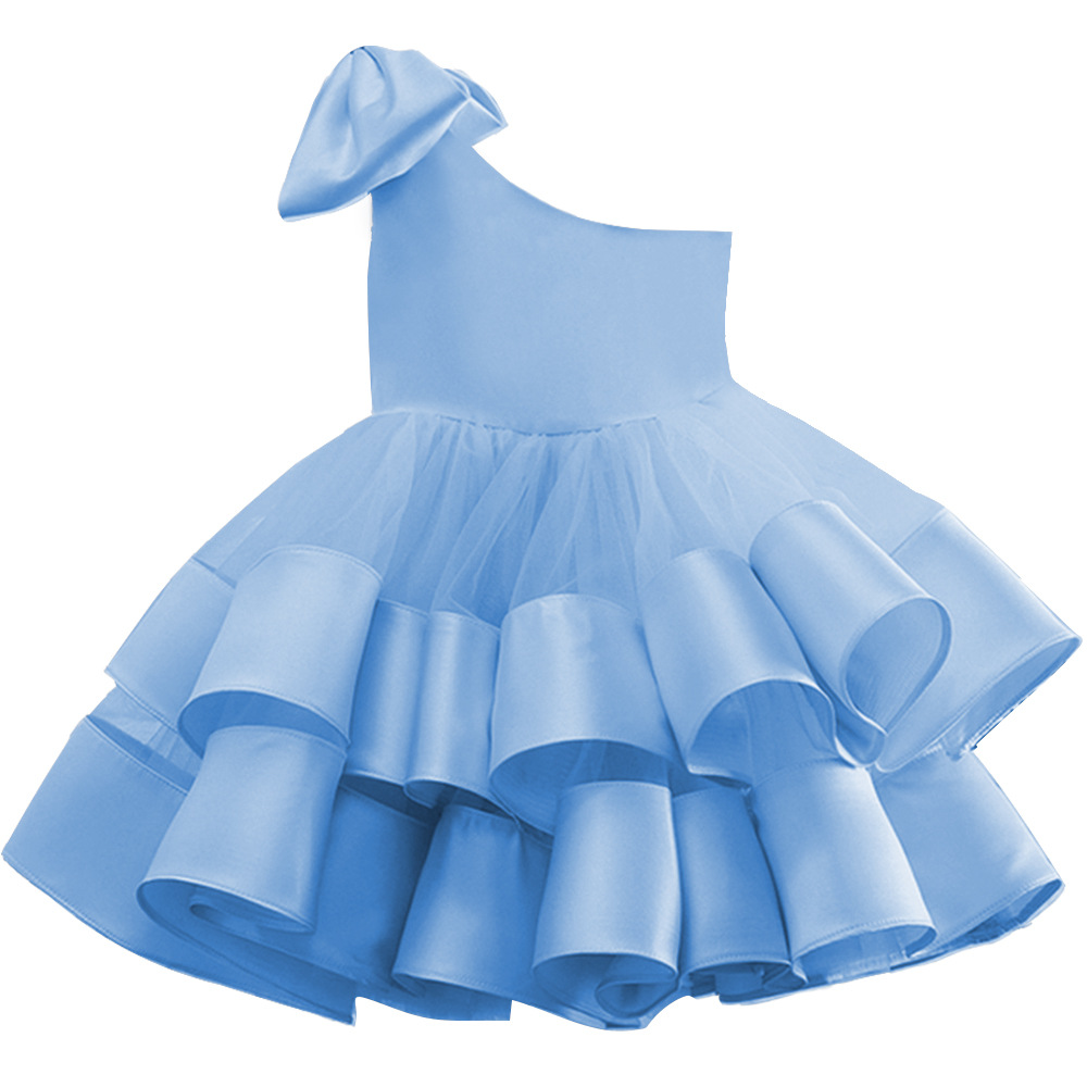 Vestido de novia transfronterizo europeo y americano para niños nuevos rendimiento de un solo hombro para niñas de verano Princesa falda hinchada entrega de una sola pieza