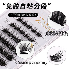 Cross-border new polymer glue-free, no-removal false eyelashes, natural thick multi-size grafted single cluster self-adhesive eyelashes