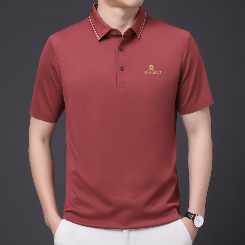 Brand Mengte Sangxia Mulberry Silk Short-sleeved T-shirt Men's Lassel Thin Breathable Exquisite Middle-aged and Young Men's Polo Shirt