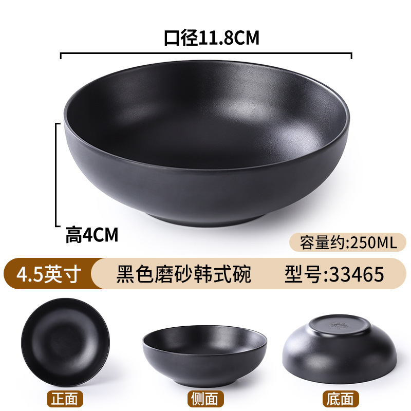 Tazón de fideos de melamina de porcelana negra de plástico de porcelana de mesa de fideos de sopa de platos de arroz domésticos Tazón de Douga comercial al por mayor