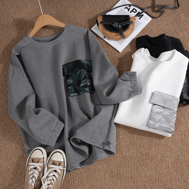 Women's Lightweight Air Layer Sweatshirt with Skin-Friendly Slimming Design and Three-Dimensional Pocket Design, Loose Fit
