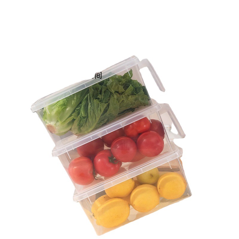 Caja de almacenamiento para refrigerador de plástico con asa, transparente y hermética