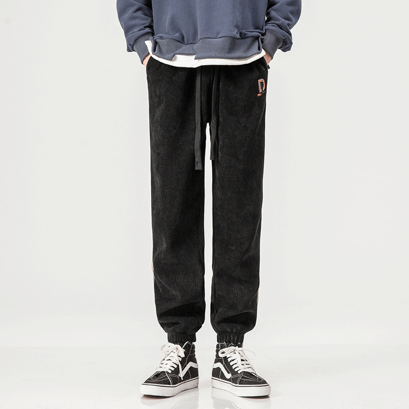 ins fashion brand velvet casual high street ribbon closed pants men's loose sweatpants trousers zipper slit sports pants