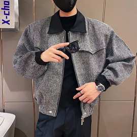 2024秋季新款高级感毛呢外套休闲帅气痞帅男装上衣褂子呢子夹克衫