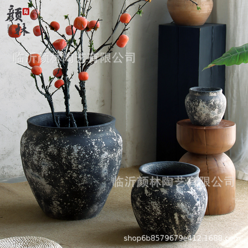 Retro cemento gran barro de barro jardín jardín verde gran maceta simple centro comercial decoración hotel decoración hecha